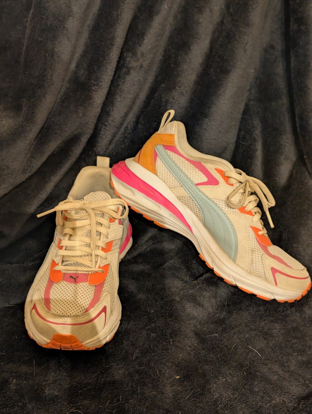 Puma Women’s Cream Mesh Sneakers with Pink, Orange & Light Blue Accents
